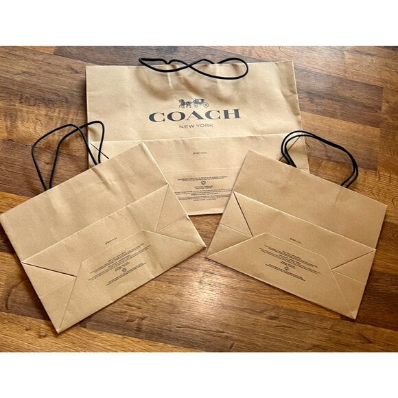 Coach New York Brown Paper Shopping Bags Set Of 3 With Black Handles - Picture 2 of 2